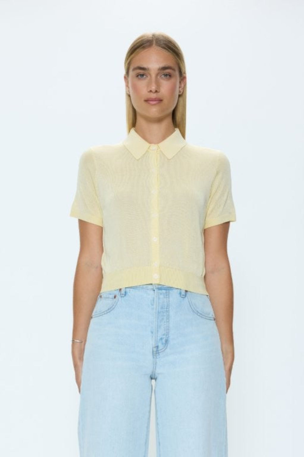 Pistola Lucca Short Sleeve Polo in Pale Yellow available at Barbara Katz