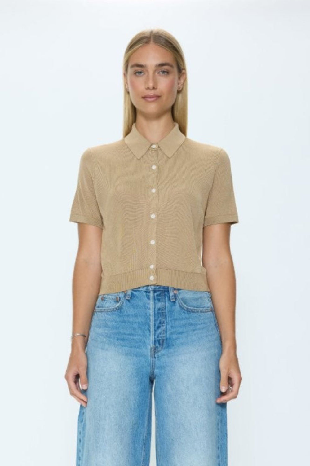 Pistola Lucca Short Sleeve Polo in Wheat available at Barbara Katz