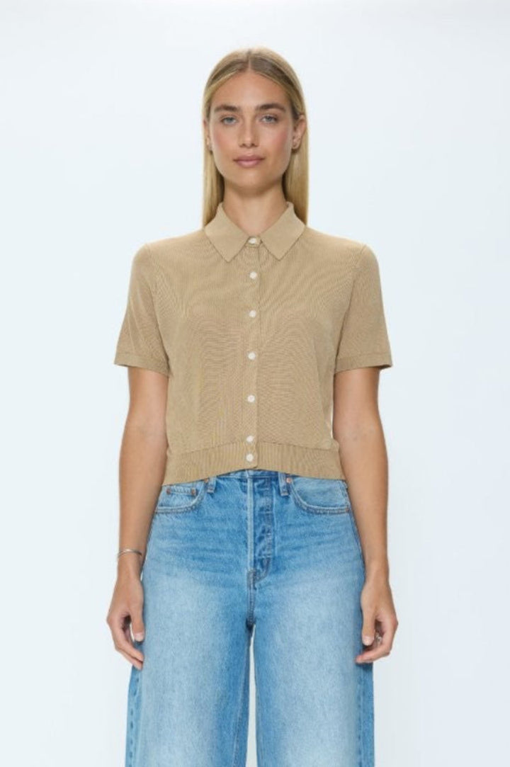 Pistola Lucca Short Sleeve Polo in Wheat available at Barbara Katz