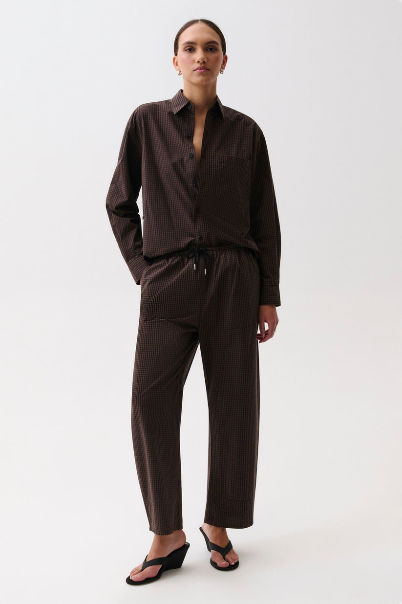 Pistola Mila Button Down Long Sleeve Top and Theo Drawstring Poplin Pant in Hot Toddy available at Barbara Katz