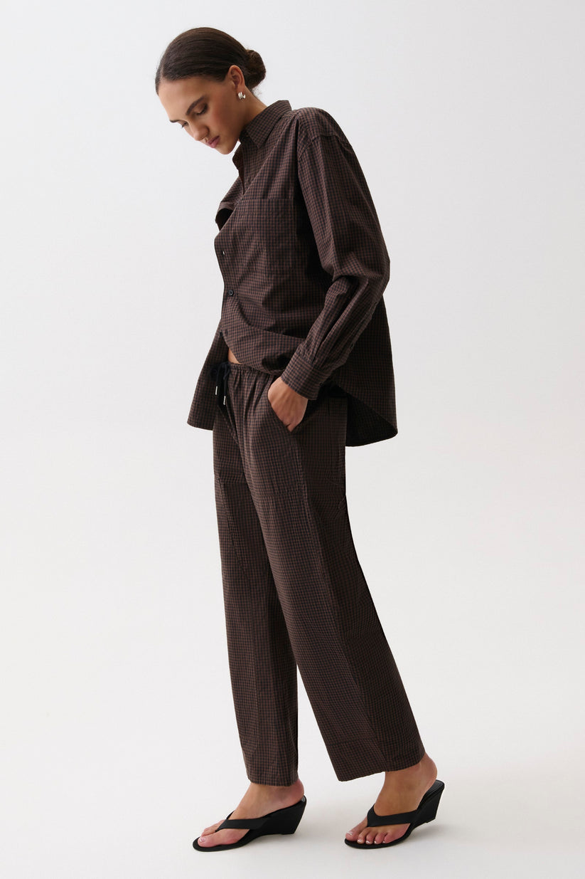 Pistola Mila Button Down Wrap Top and Theo Drawstring Poplin Pant in Hot Toddy available at Barbara Katz