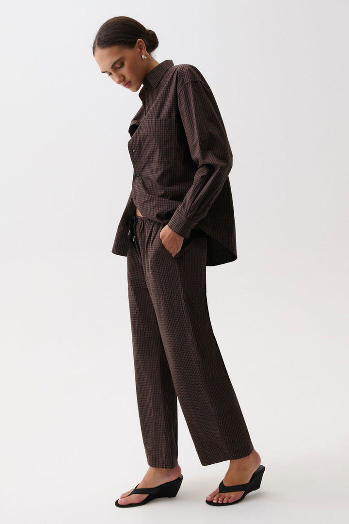 Pistola Mila Button Down Wrap Top and Theo Drawstring Poplin Pant in Hot Toddy available at Barbara Katz