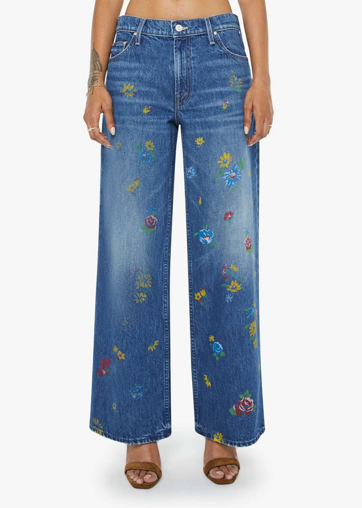 Mother Lil Rerun Zip Sneak Jeans in Field of Flowers available at Barbara Katz