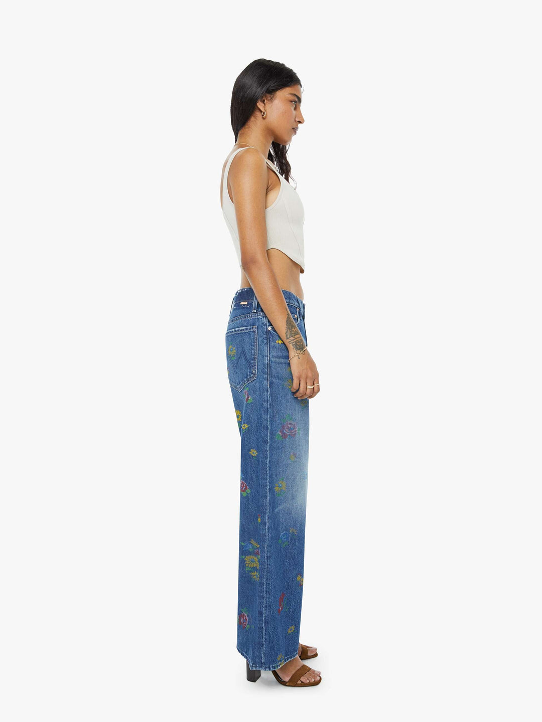 Mother Lil Rerun Zip Sneak Jeans in Field of Flowers available at Barbara Katz