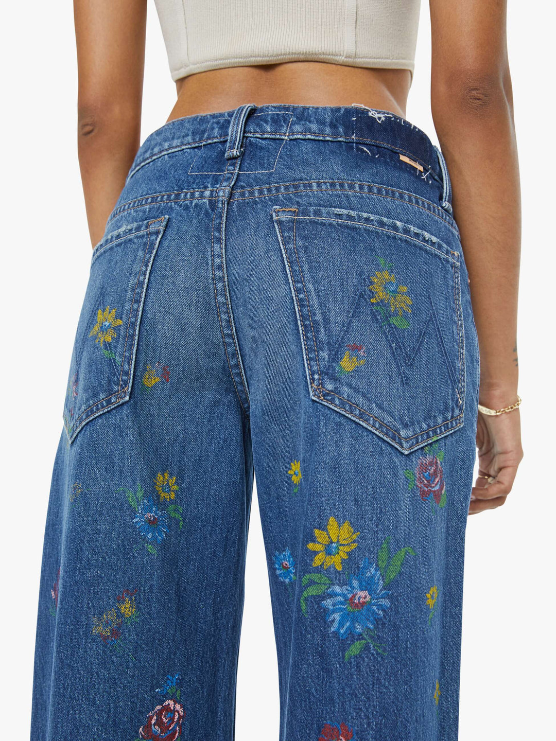 Mother Lil Rerun Zip Sneak Jeans in Field of Flowers available at Barbara Katz