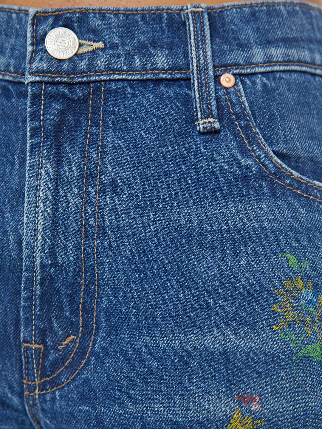Mother Lil Rerun Zip Sneak Jeans in Field of Flowers available at Barbara Katz