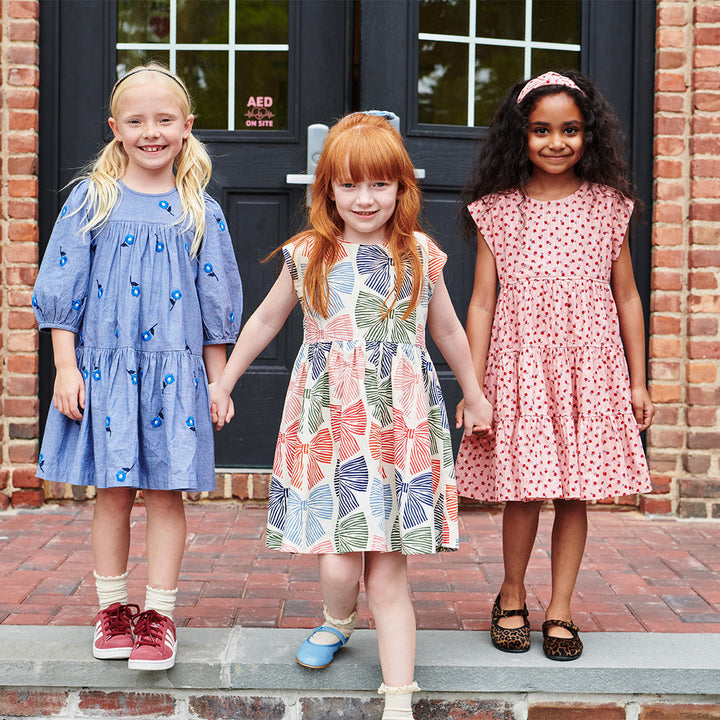 Pink Chicken Girls Adaline Dress in Multi Stripe Bows available at Barbara Katz