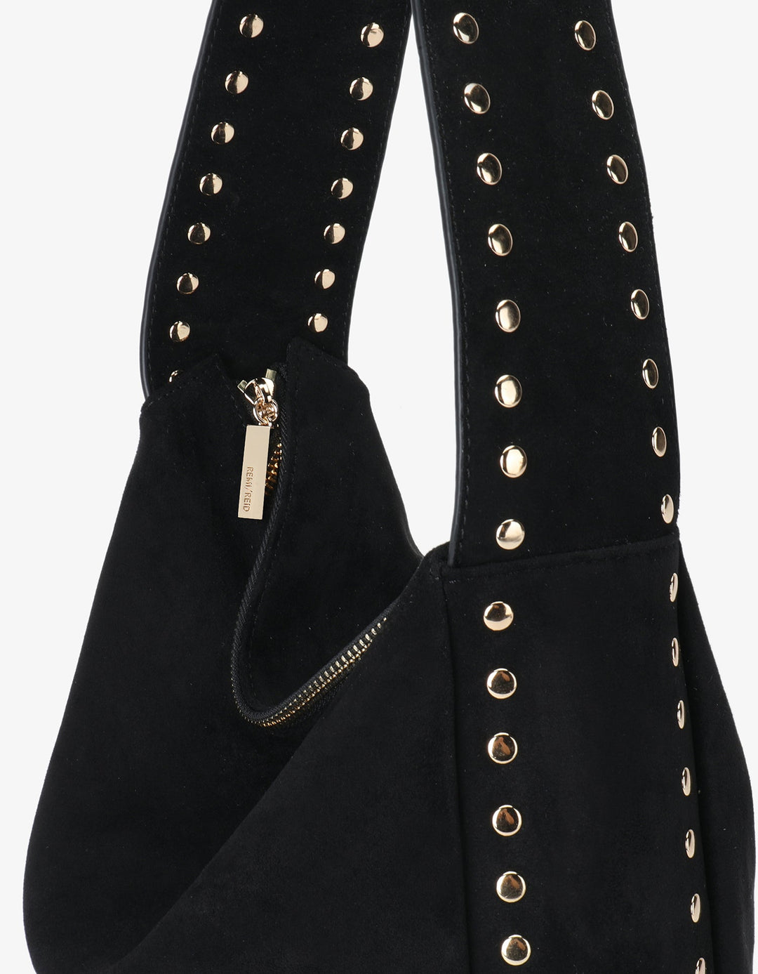 Remi/Reid Pascal Faux Suede Studded Shoulder Bag in Black available at Barbara Katz