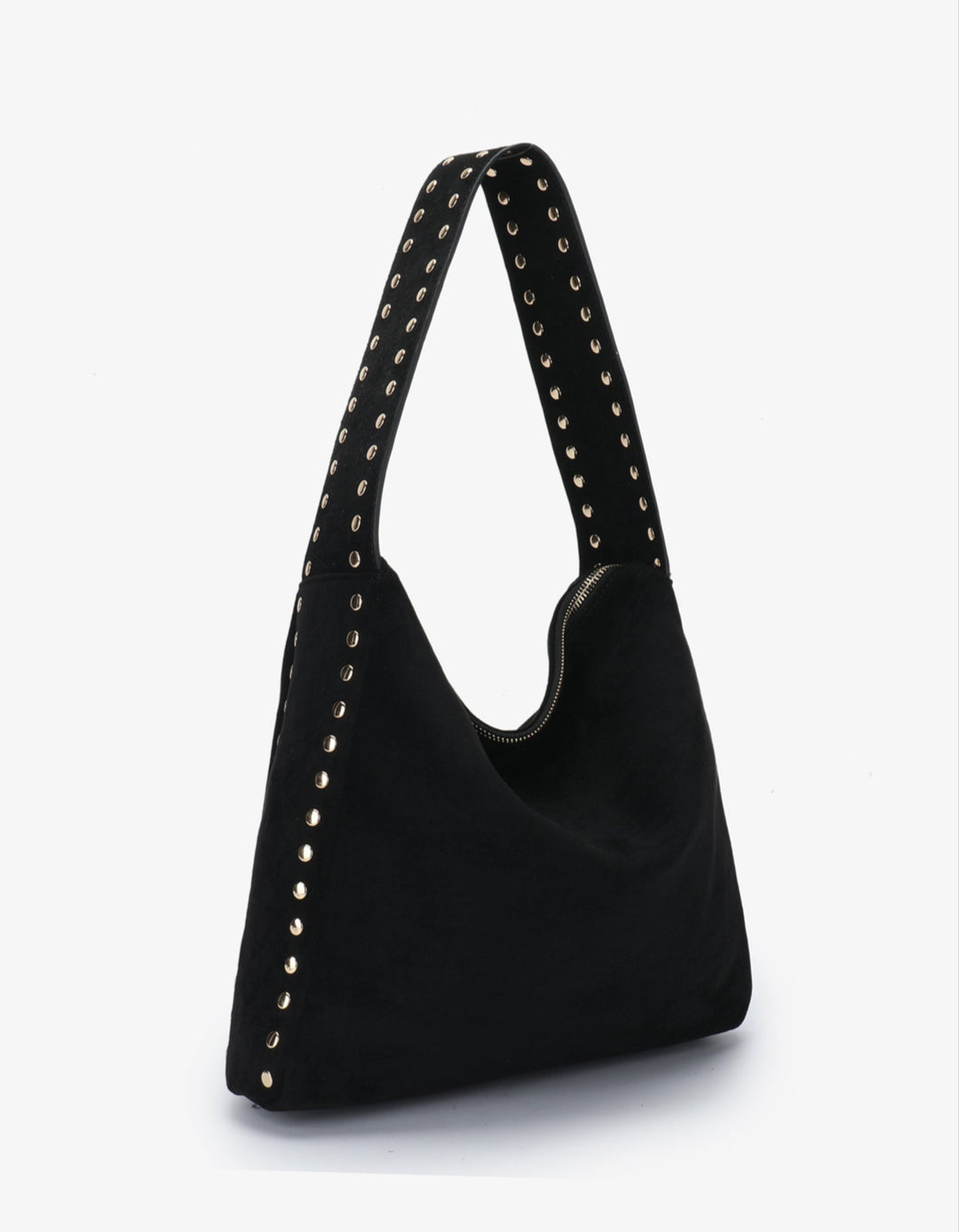 Remi/Reid Pascal Faux Suede Studded Shoulder Bag in Black available at Barbara Katz