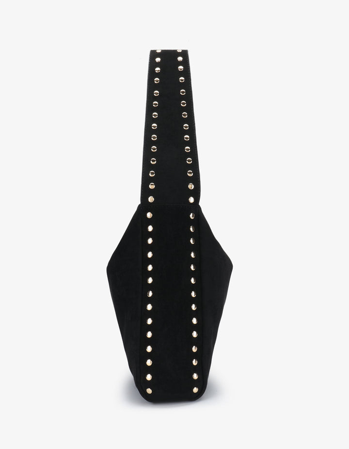 Remi/Reid Pascal Faux Suede Studded Shoulder Bag in Black available at Barbara Katz