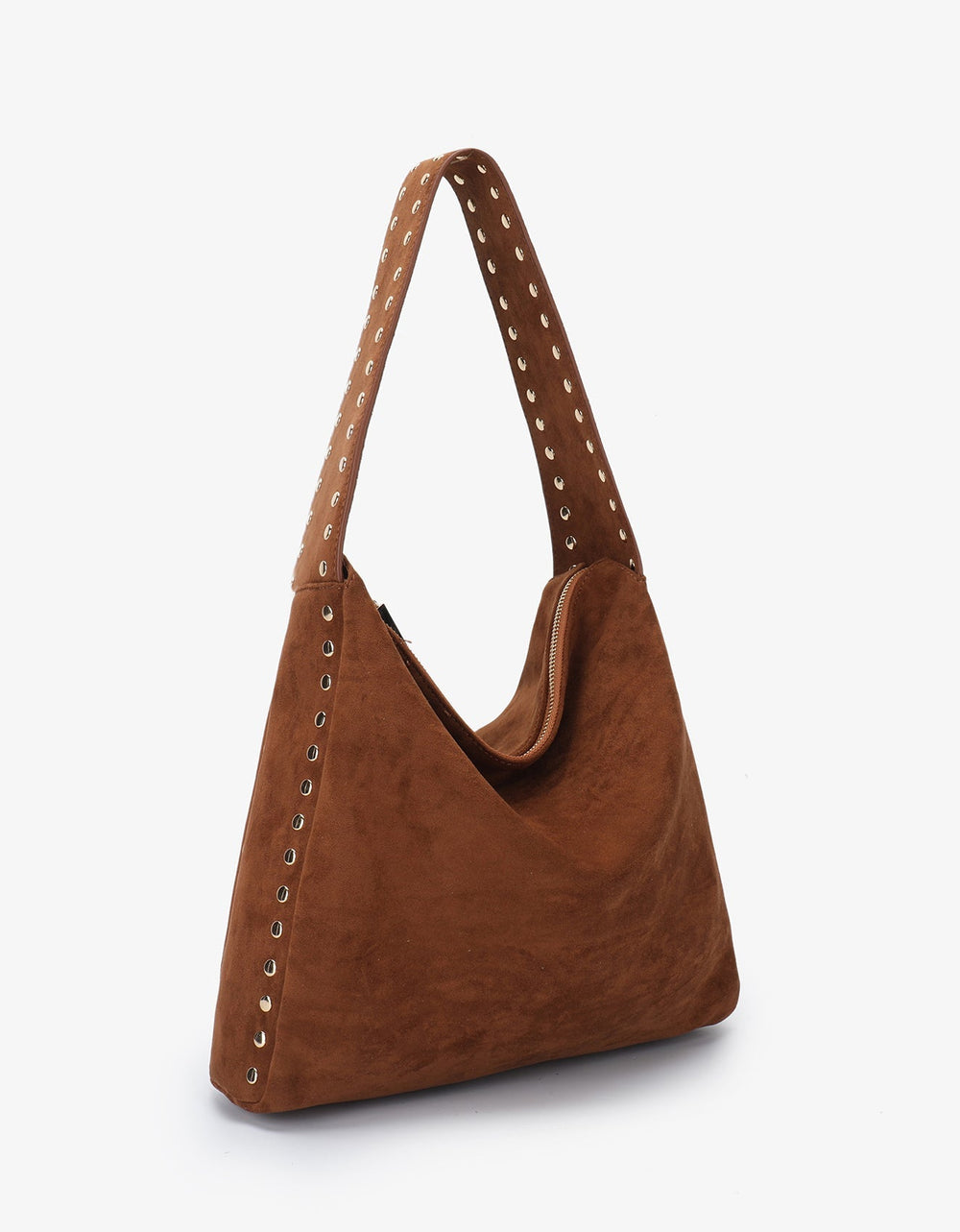 Remi/Reid Pascal Faux Suede Studded Shoulder Bag in Rust available at Barbara Katz