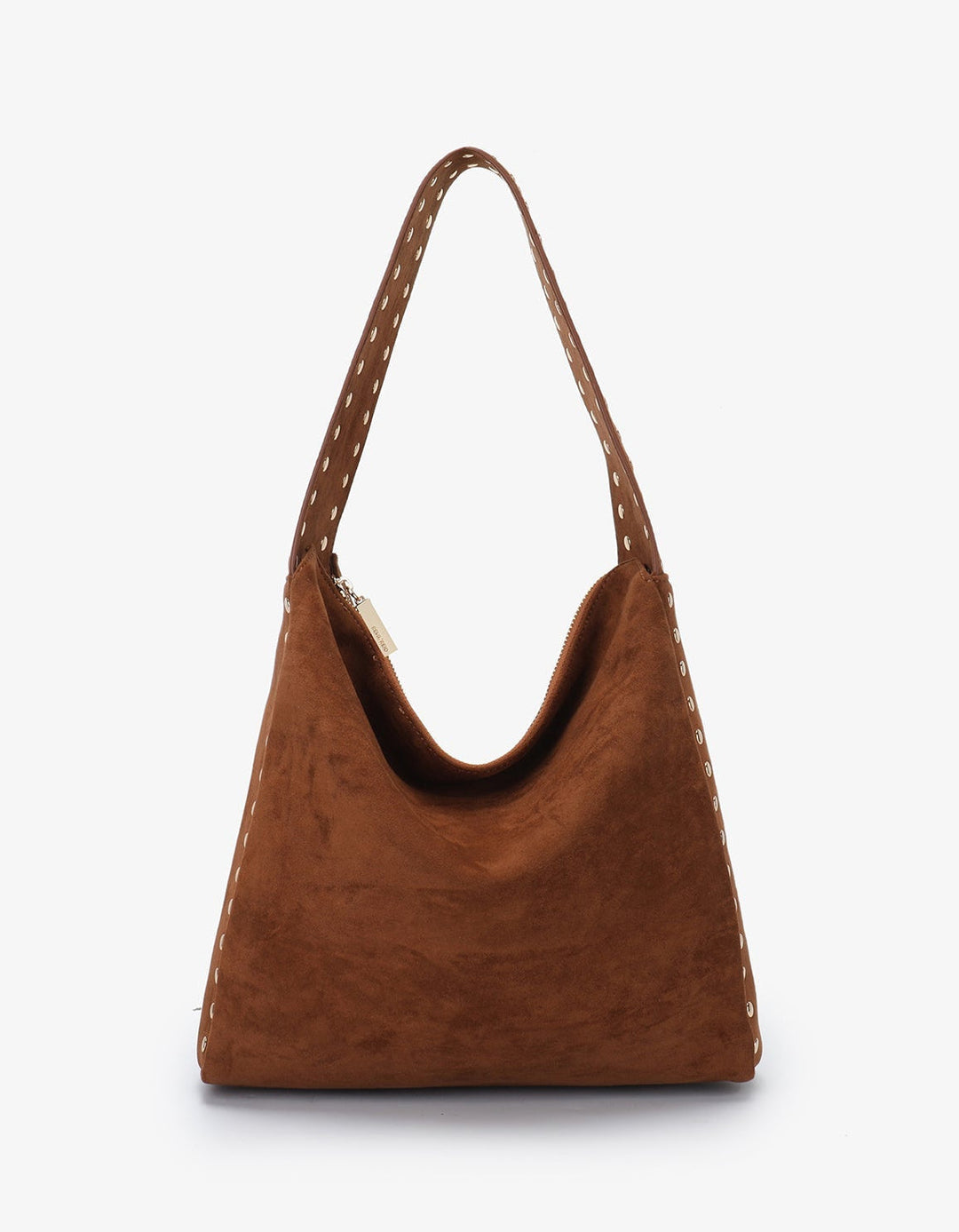 Remi/Reid Pascal Faux Suede Studded Shoulder Bag in Rust available at Barbara Katz