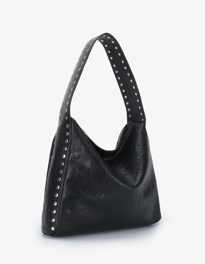 Remi/Reid Pascal Vegan Leather Studded Shoulder Bag in Black/Silver available at Barbara Katz
