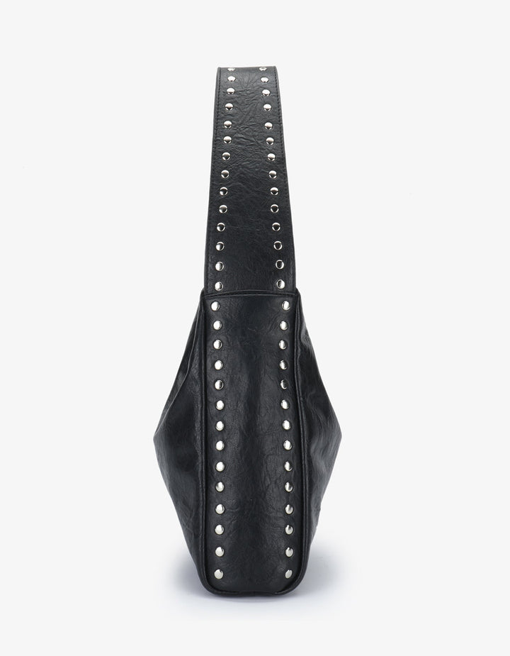 Remi/Reid Pascal Vegan Leather Studded Shoulder Bag in Black/Silver available at Barbara Katz