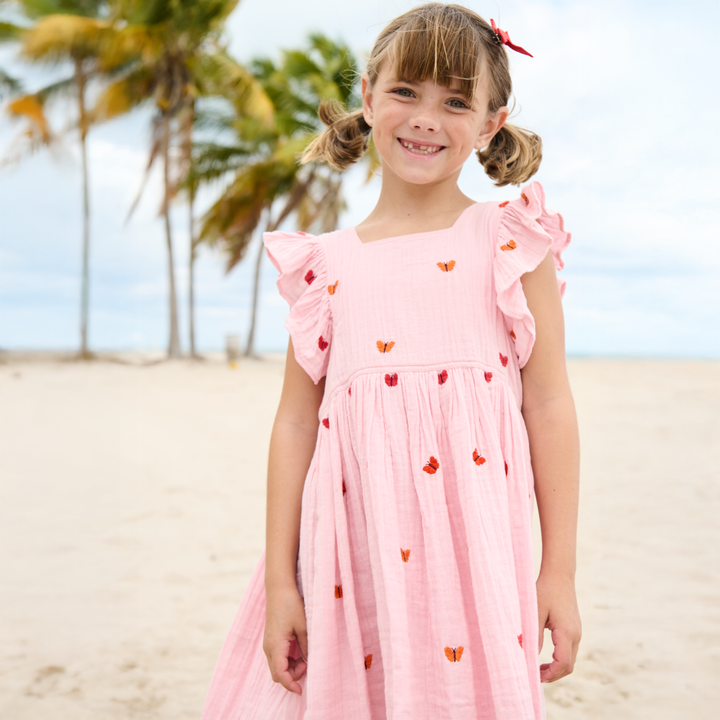 Pink Chicken Girls Elsie Dress - Butterfly Embroidery available at Barbara Katz