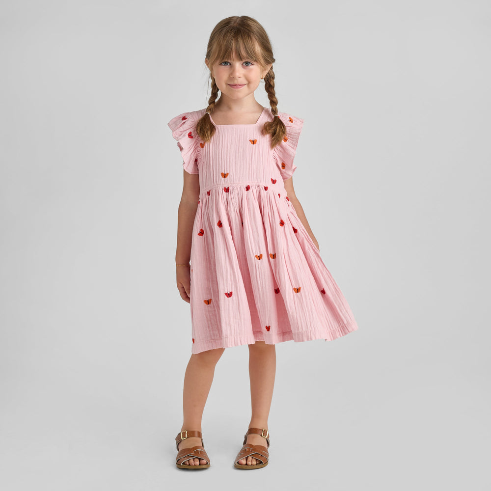 Pink Chicken Girls Elsie Dress - Butterfly Embroidery available at Barbara Katz