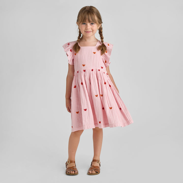 Pink Chicken Girls Elsie Dress - Butterfly Embroidery available at Barbara Katz