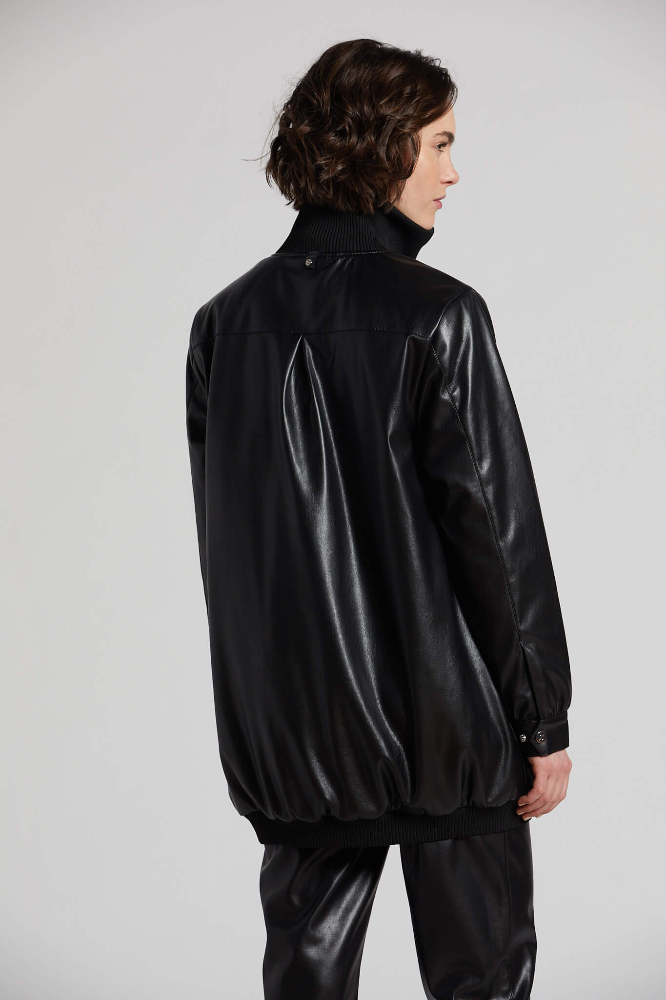 Adroit Atelier Petra Long Vegan Leather Bomber Jacket - Black