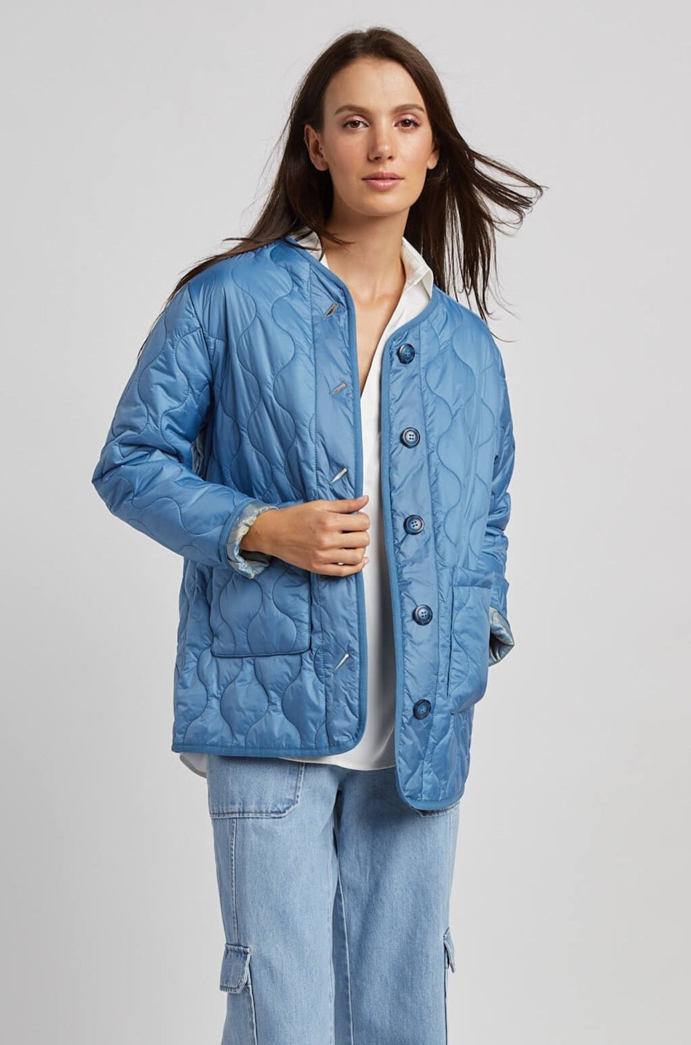 Adroit Atelier Pina Quilted Short Jacket With Patch Pockets - Seaside