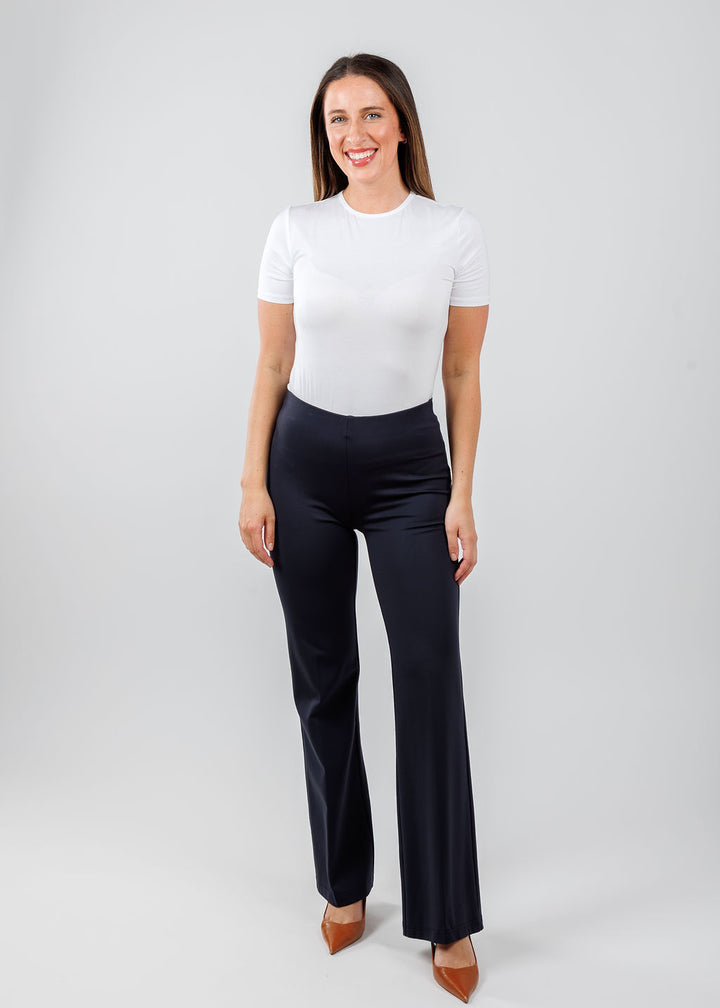 Ripley Rader Fitted T-Shirt in White paired with Peace of Cloth Jules Paramount Knit Pants in Navy available at Barbara Katz