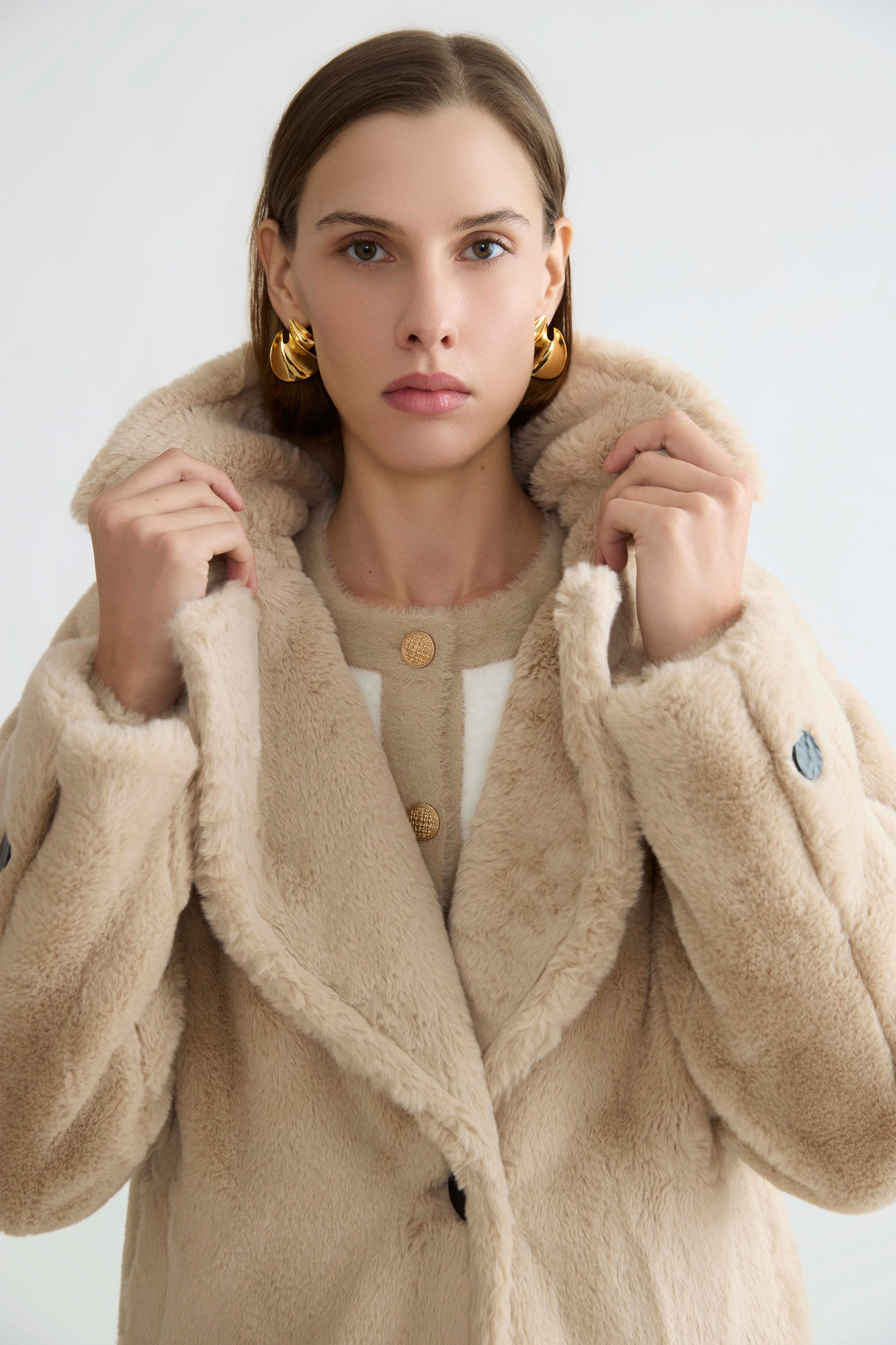 Adroit Atelier Polly Long Faux Fur Coat in Cappuccino available at Barbara Katz