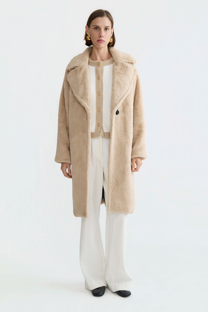 Adroit Atelier Polly Long Faux Fur Coat in Cappuccino available at Barbara Katz
