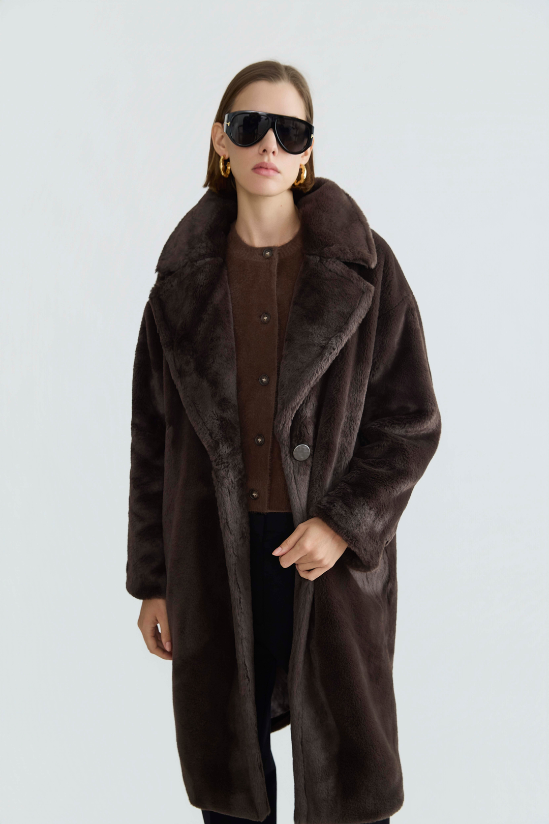 Adroit Atelier Polly Long Faux Fur Coat in Dark Chocolate available at Barbara Katz