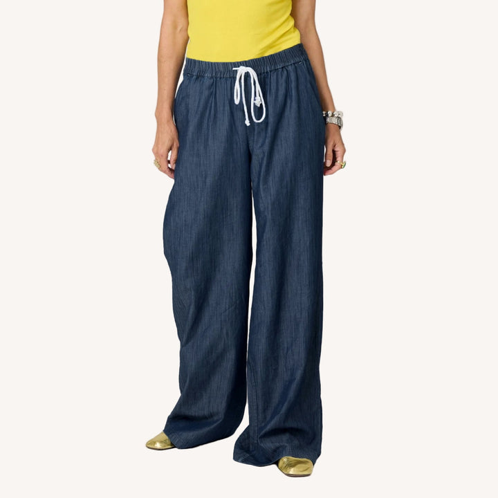 Kerri Rosenthal Palazzo Denim Pants in True Denim available at Barbara Kat
