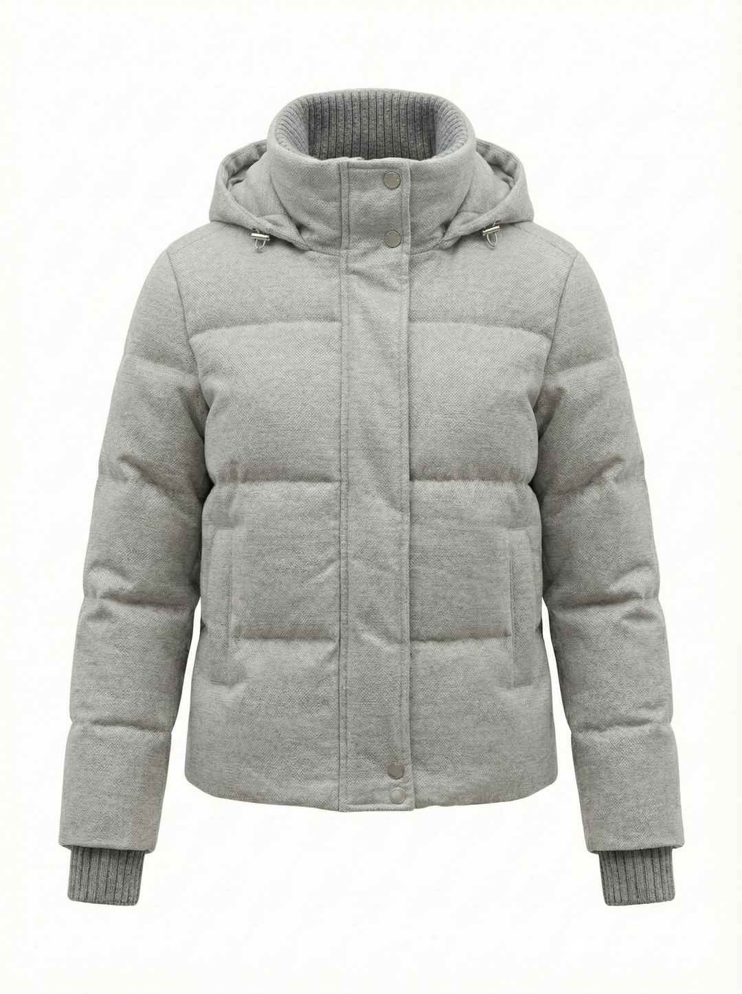 Adroit Atelier Paloma Mini Chevron Quilted Down Jacket With Removable Hood in Light Grey available at Barbara Katz