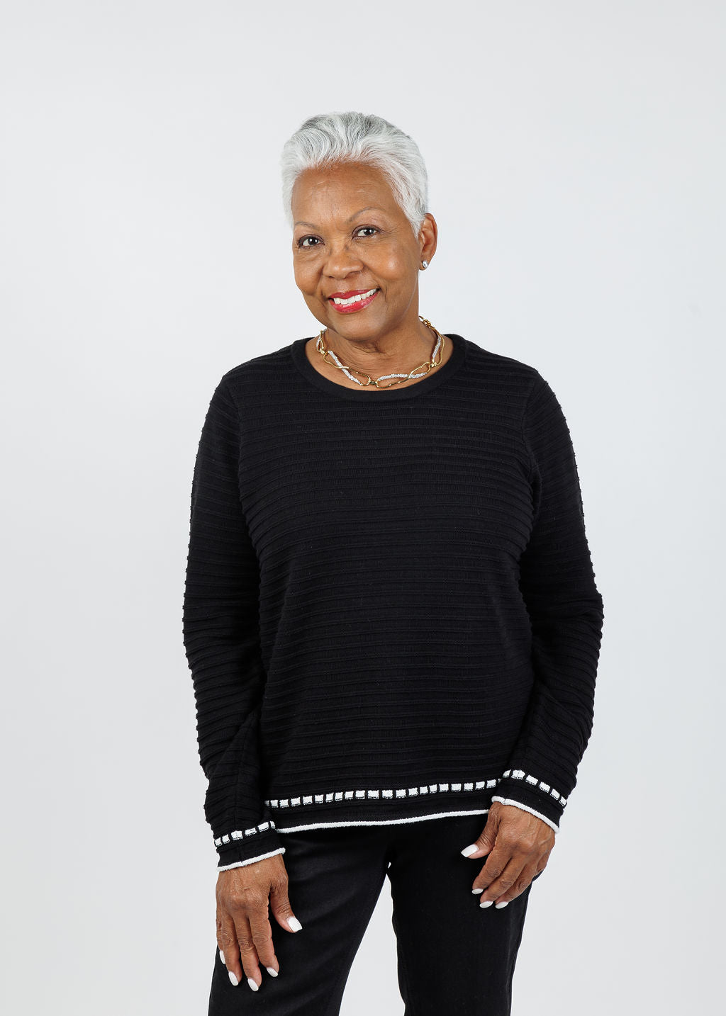 Peace of Cloth Faux Ribbon Crew Neck Sweater in Black/White available at Barbara Katz