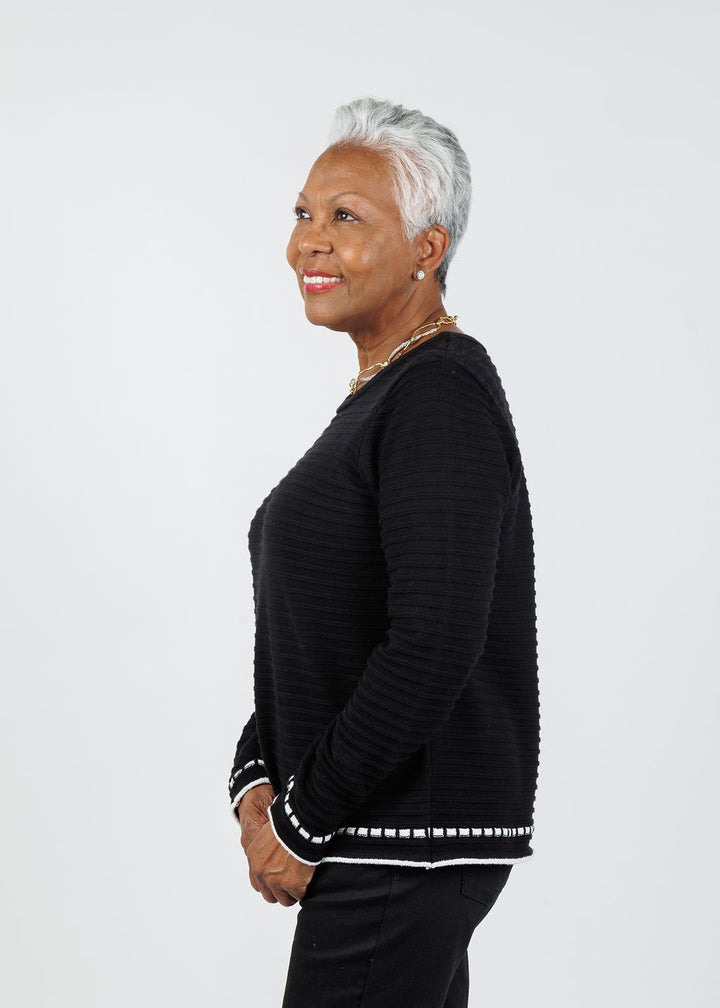 Peace of Cloth Faux Ribbon Crew Neck Sweater in Black/White available at Barbara Katz