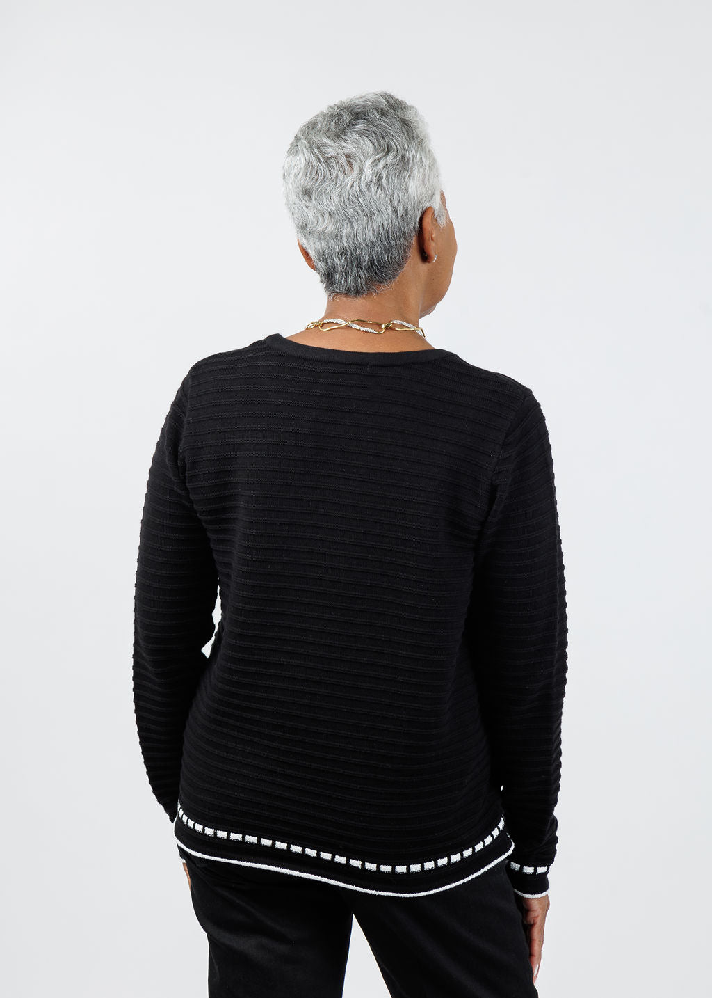 Peace of Cloth Faux Ribbon Crew Neck Sweater in Black/White available at Barbara Katz
