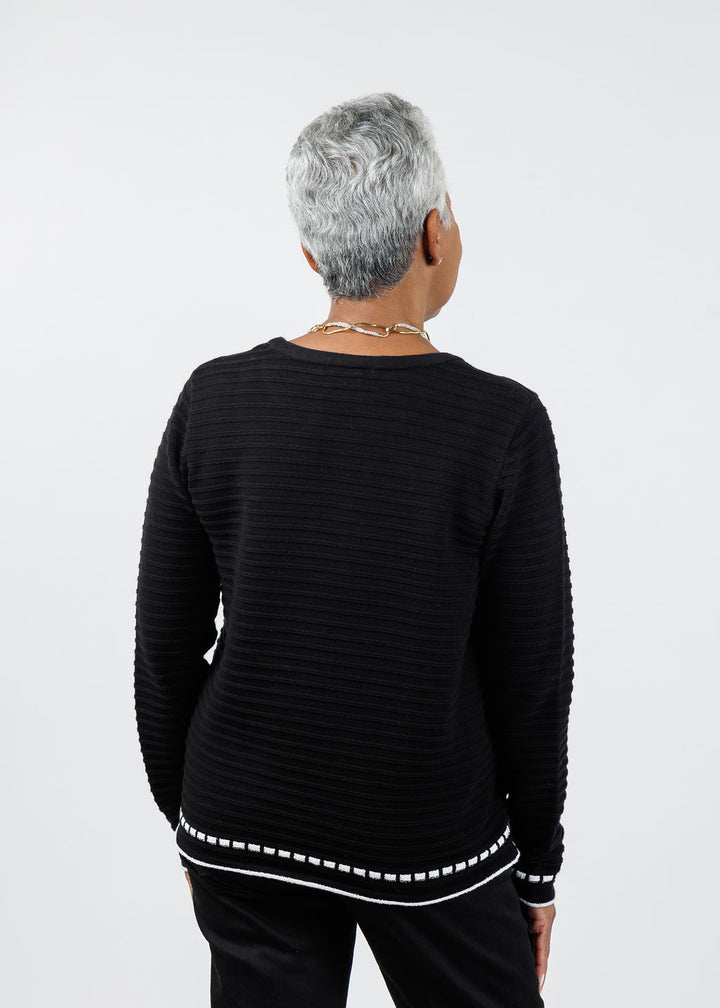 Peace of Cloth Faux Ribbon Crew Neck Sweater in Black/White available at Barbara Katz