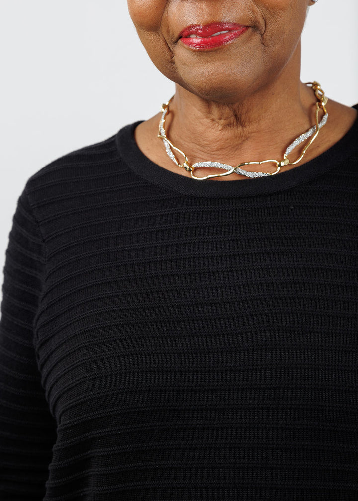 Peace of Cloth Faux Ribbon Crew Neck Sweater in Black/White available at Barbara Katz