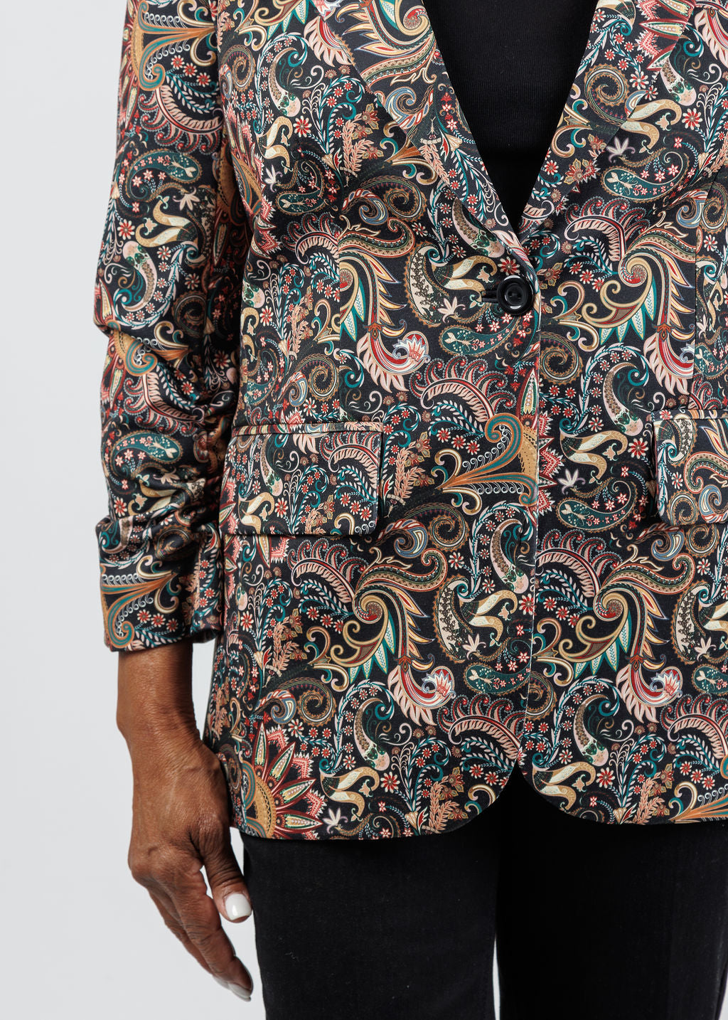 Peace of Cloth Jaime Ruched Sleeve Jacket in Paisley available at Barbara Katz
