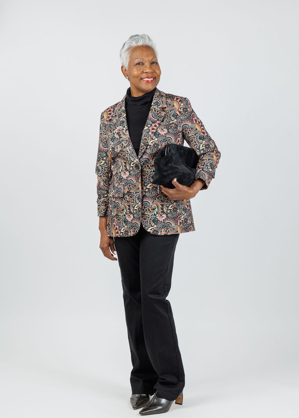 Peace of Cloth Jaime Ruched Sleeve Jacket in Paisley paired with Mother The Weekender Fray Jeans in Nighty Night available at Barbara Katz