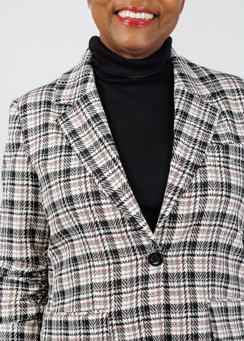 Peace of Cloth Jaime Ruched Sleeve Jacket in Plaid available at Barbara Katz