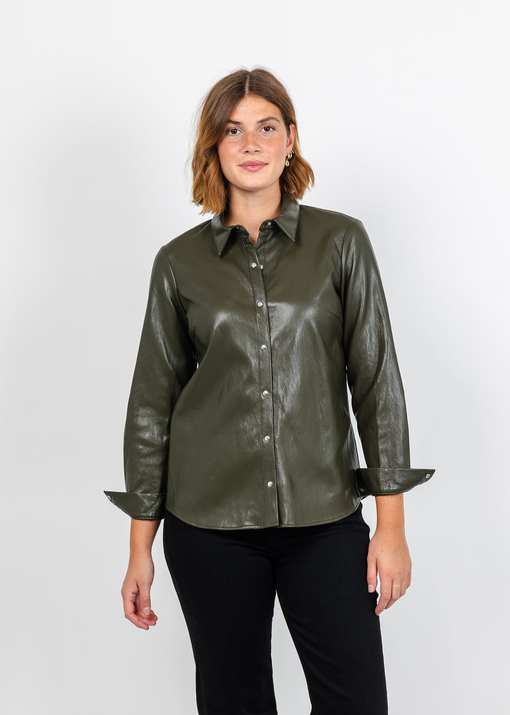 Peace of Cloth Kyle Ultra Faux Shirt in Olive available at Barbara Katz