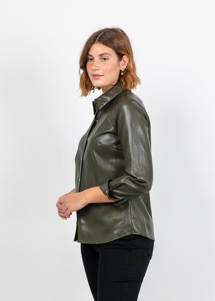 Peace of Cloth Kyle Ultra Faux Shirt in Olive available at Barbara Katz