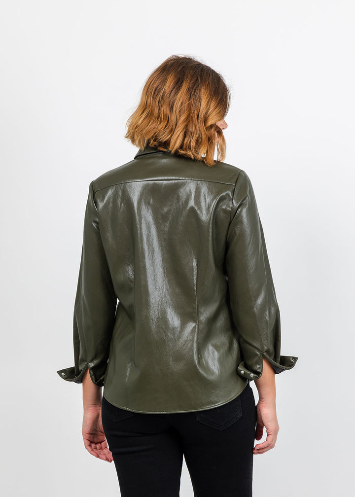 Peace of Cloth Kyle Ultra Faux Shirt in Olive available at Barbara Katz