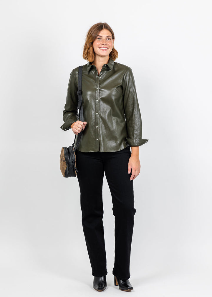 Peace of Cloth Kyle Ultra Faux Shirt in Olive available at Barbara Katz
