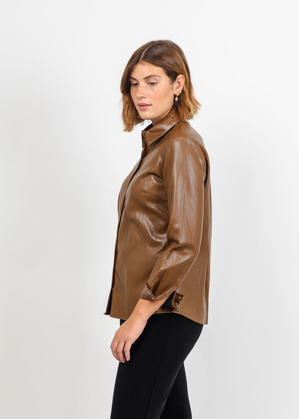 Peace of Cloth Kyle Ultra Faux Shirt in Saddle available at Barbara Katz