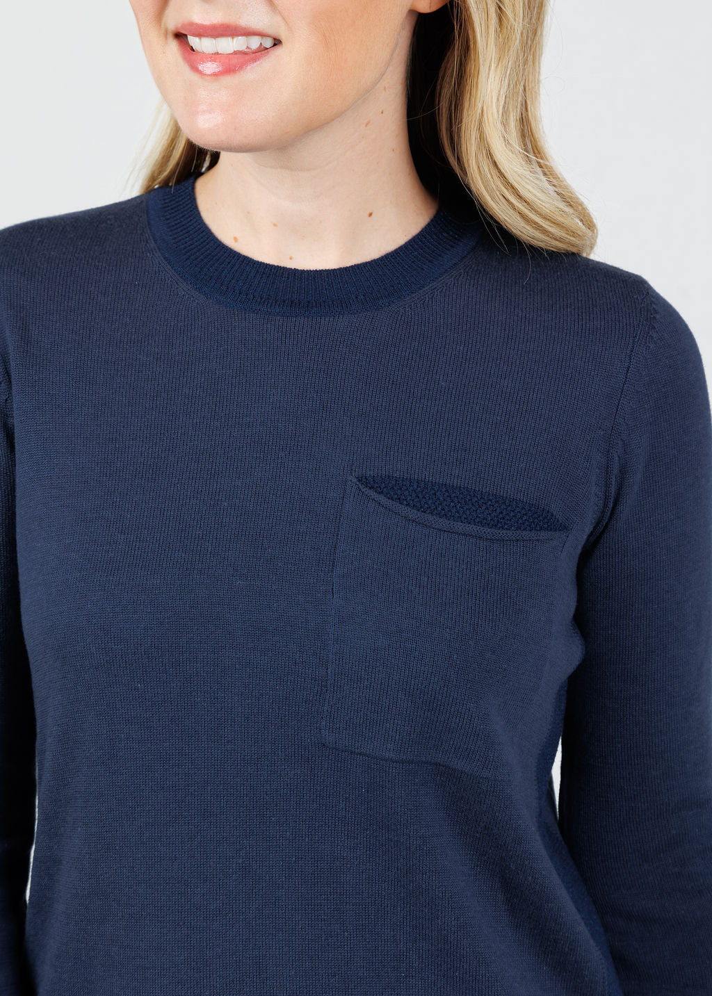 Peace of Cloth Metallic Pocket Crew Sweater in Powder available at Barbara Katz