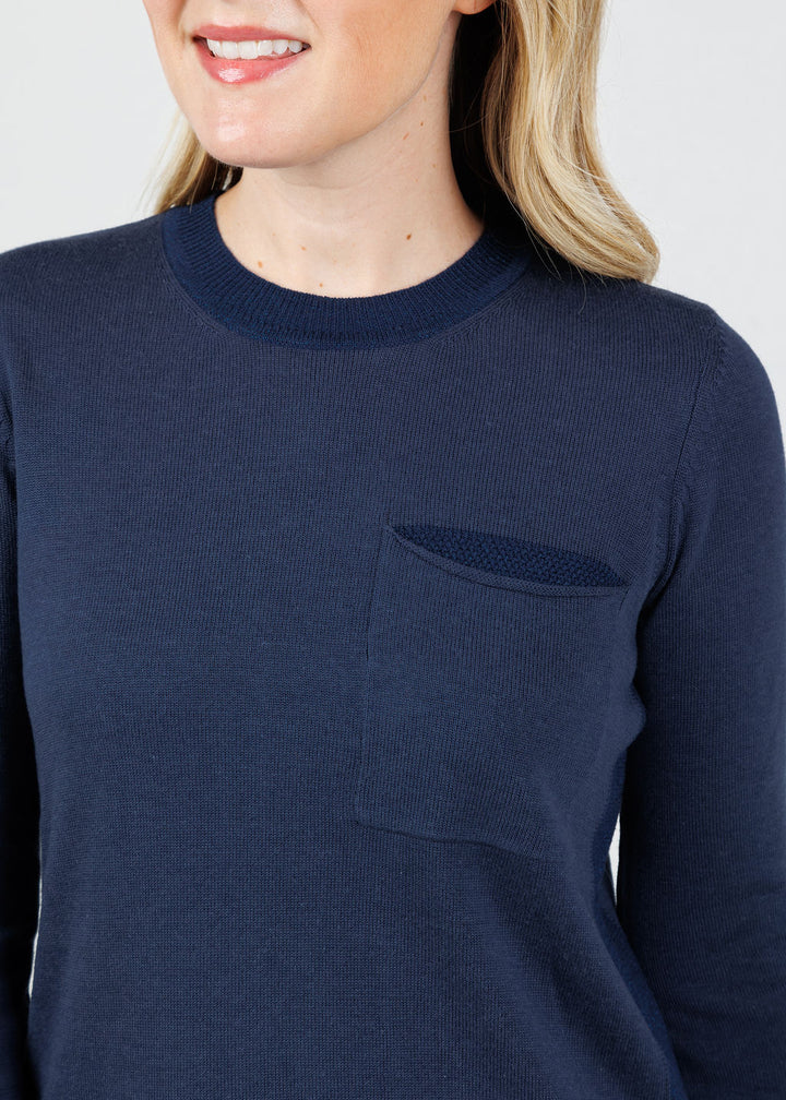 Peace of Cloth Metallic Pocket Crew Sweater in Powder available at Barbara Katz