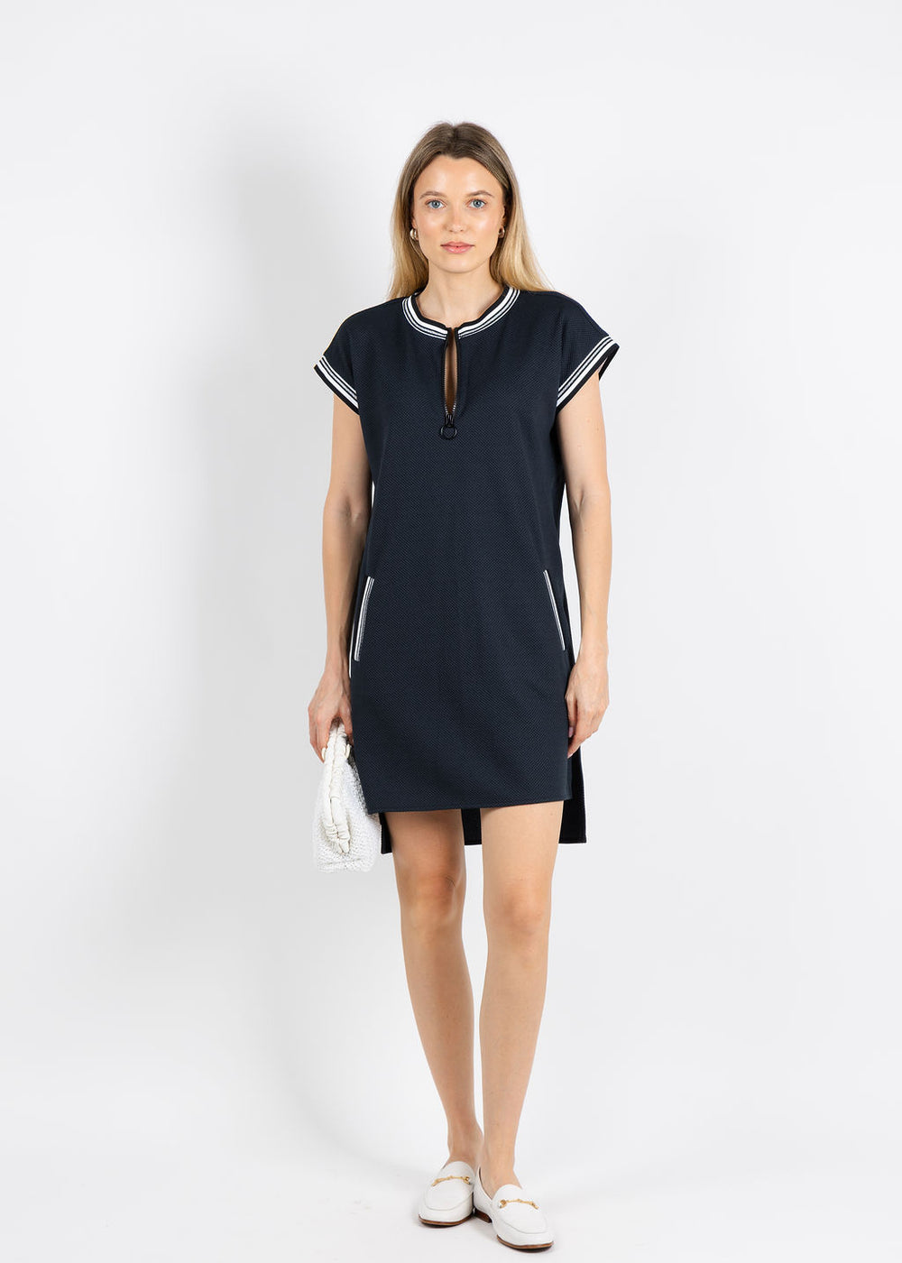Peace of Cloth Quinn Zip Dress in Navy available at Barbara Katz