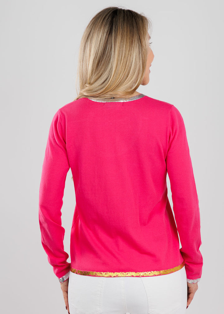 Peace of Cloth Sasha Long Sleeve Crew Top With Foil in Fuschia available at Barbara Katz
