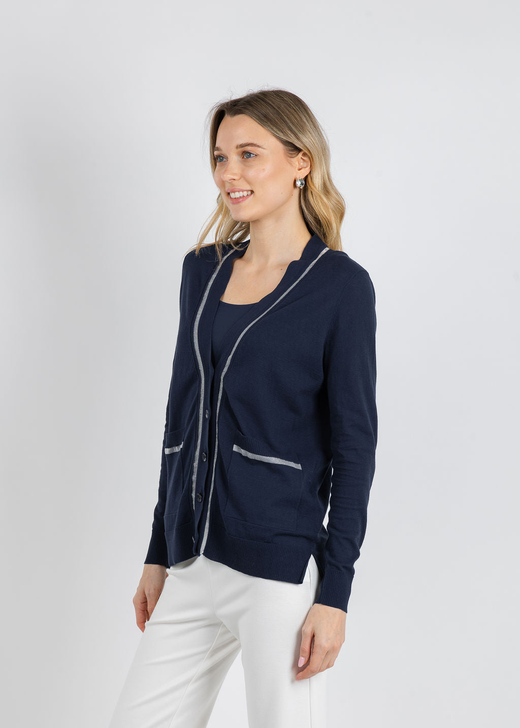 Peace of Cloth Sheer Stripe Cardigan in Navy available at Barbara Katz