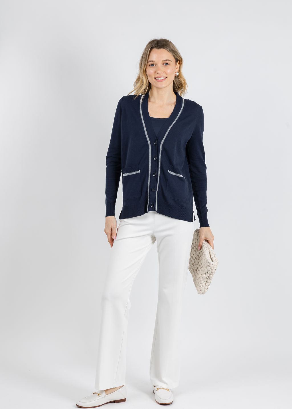 Peace of Cloth Sheer Stripe Cardigan in Navy available at Barbara Katz
