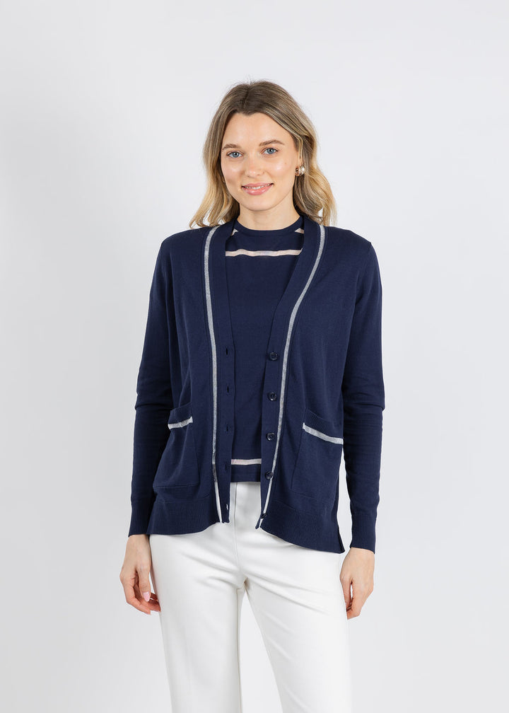 Peace of Cloth Sheer Stripe Cardigan in Navy available at Barbara Katz