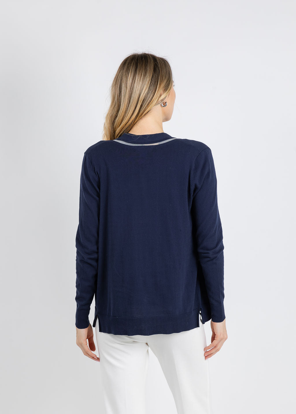 Peace of Cloth Sheer Stripe Cardigan in Navy available at Barbara Katz